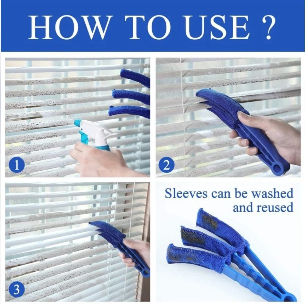 NEW Mini Blind Cleaner Duster Three 3 Prong Wand + Microfiber Sleeve Cleaning